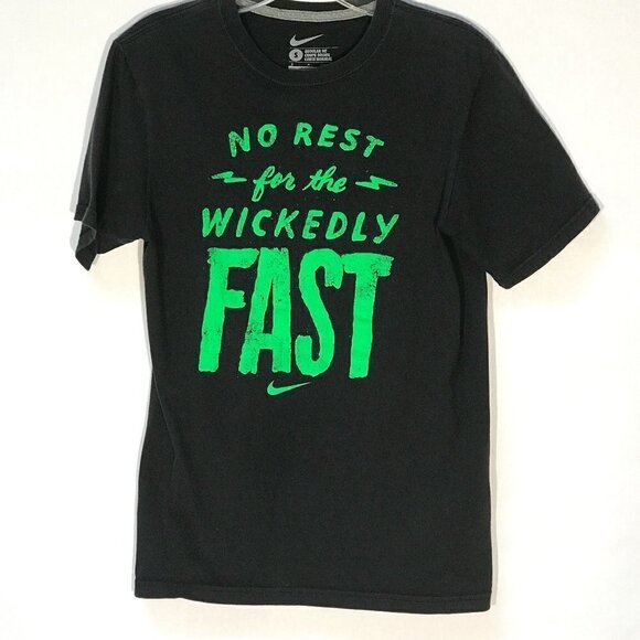 NIKE Black Green  Running Tee T shirt Mens Small - Picture 1 of 4